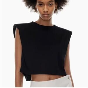 Babaton Black Sleeveless Muscle Tee Crop Top with Shoulder Pads, Athleisure S